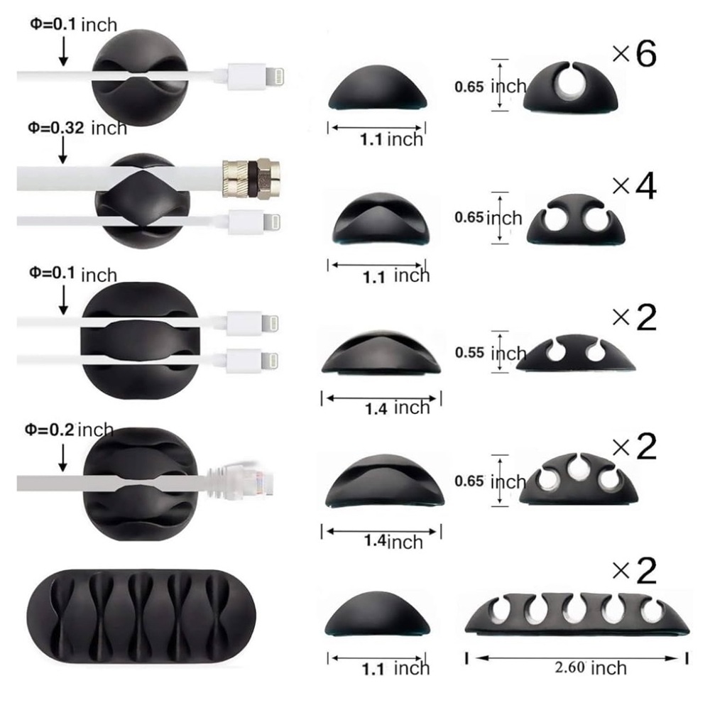 Cable Clips Management, 16 Pack Black Self Adhesive Cord Holder